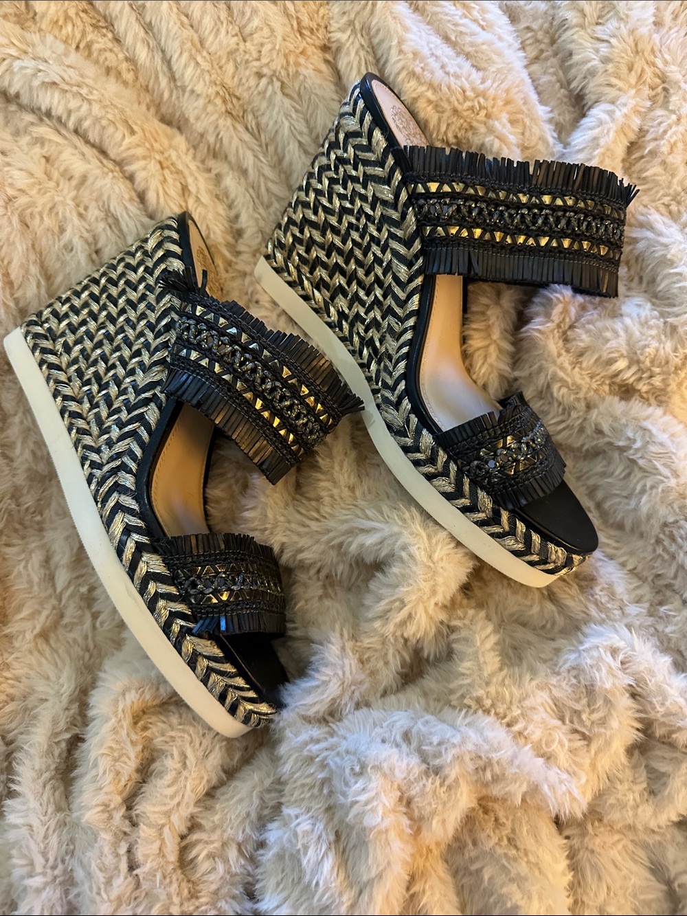 Vince Camuto Woven Espadrille Wedge Sandals in Black and Natural